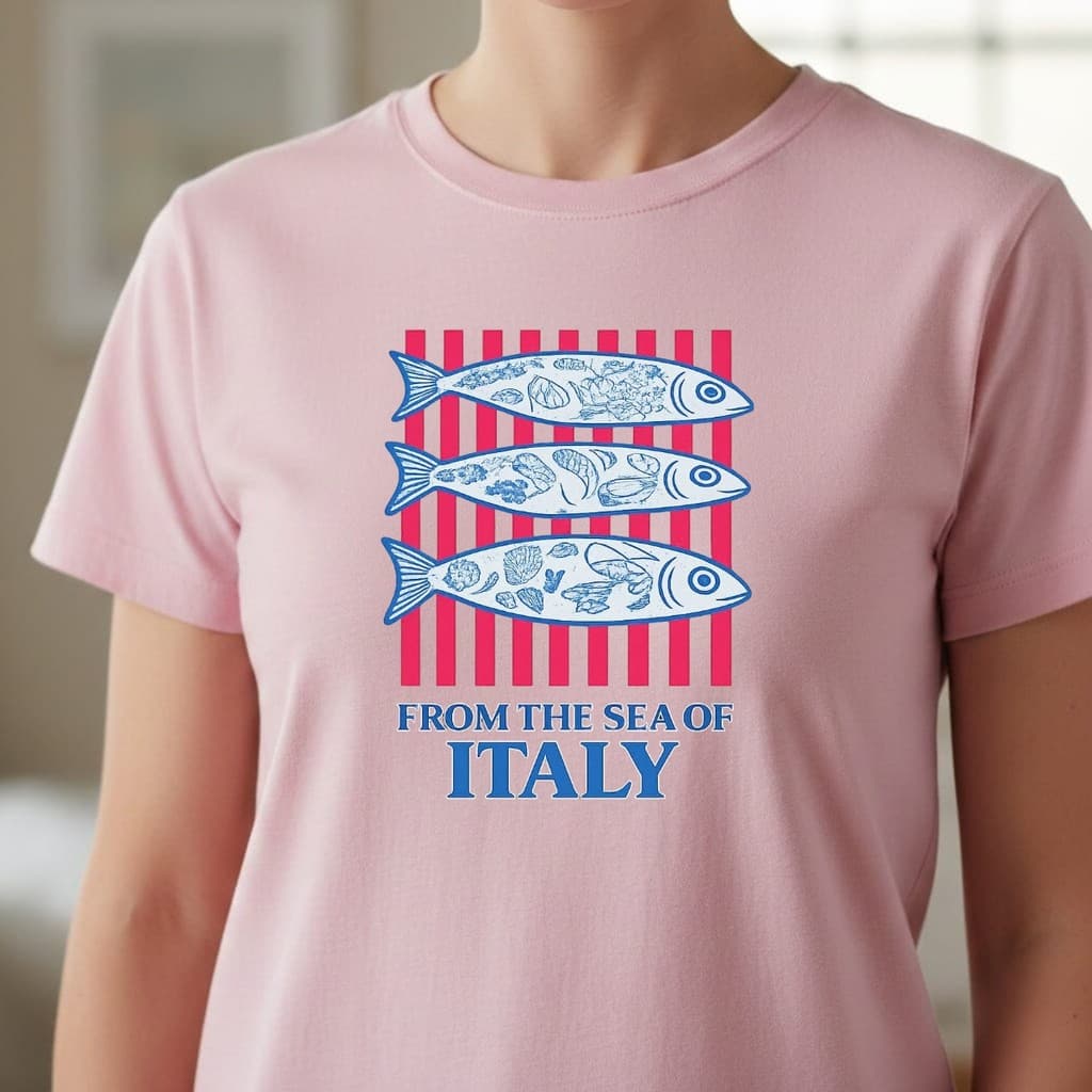 T shirt  Básica Camiseta Feminina Estampa Peixes Azuis da Italia 100% Algodão Conforto estilo verão Entrega Imediata