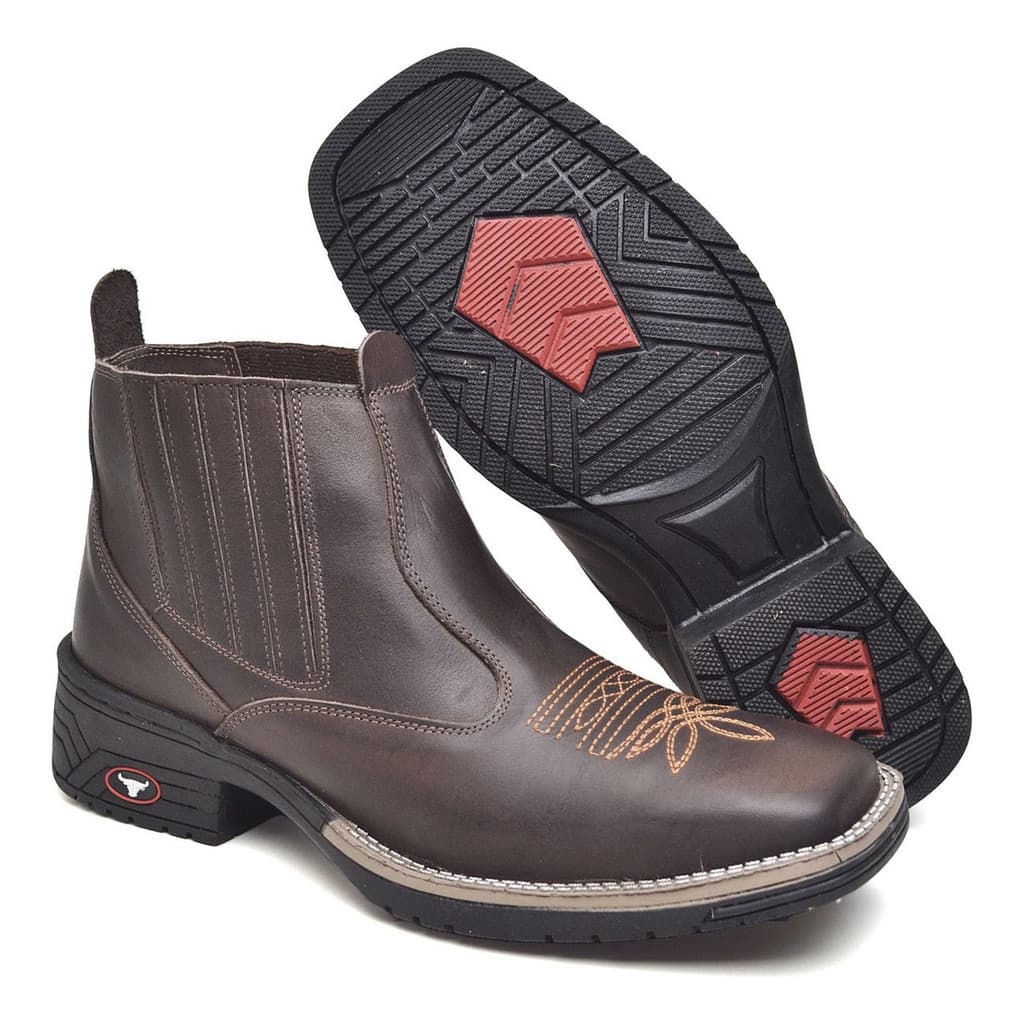Botina Texana Couro Legitimo Casual Country Bico Quadrado