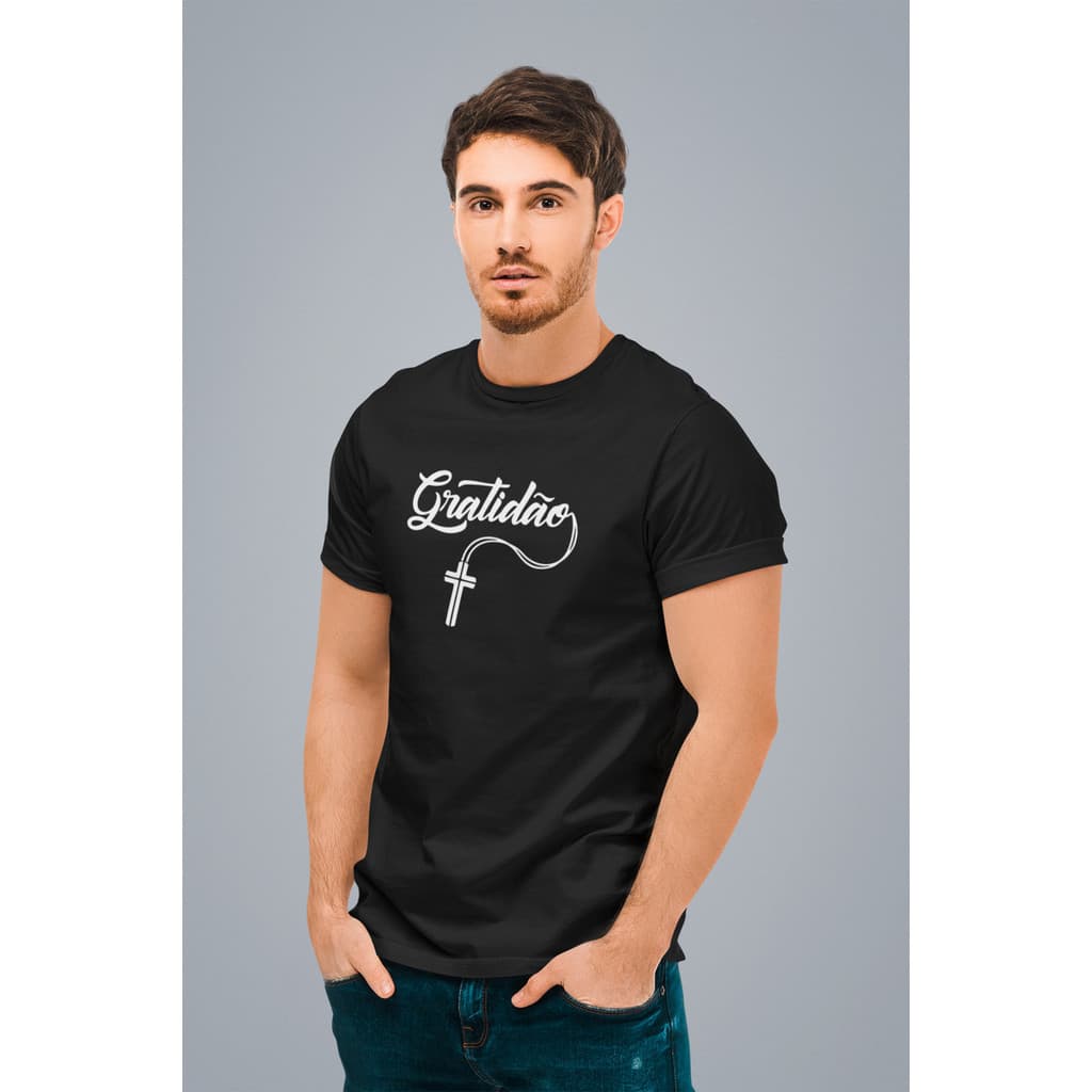 Camiseta Algodão Manga Curta Estampada Gratidão Religião