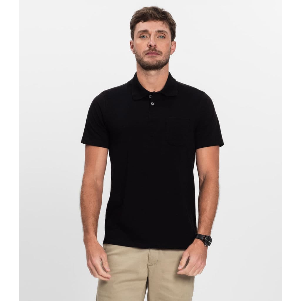 Polo Masculina Com Bolso Cotton Leve Diametro Preto