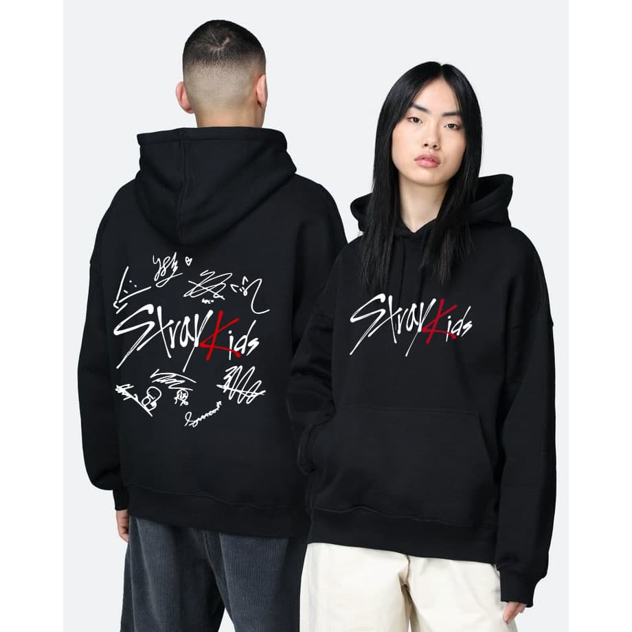 Moletom Canguru Stray Kids Assinatura Integrantes Kpop Unissex
