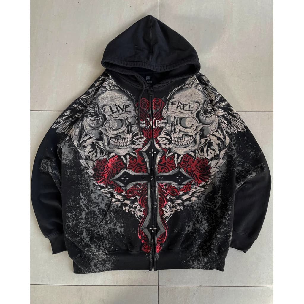 Explosões Y2K Camisola Com Capuz Masculino Americano Retro Hip-Hop Rua Graffiti Unisex Zíper Hoodie Moda Impresso Padrão