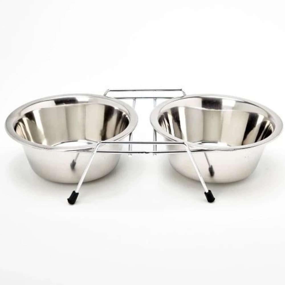 Comedouro Bebedouro Duplo Inox Elevado Suspenso Filhote 250ml