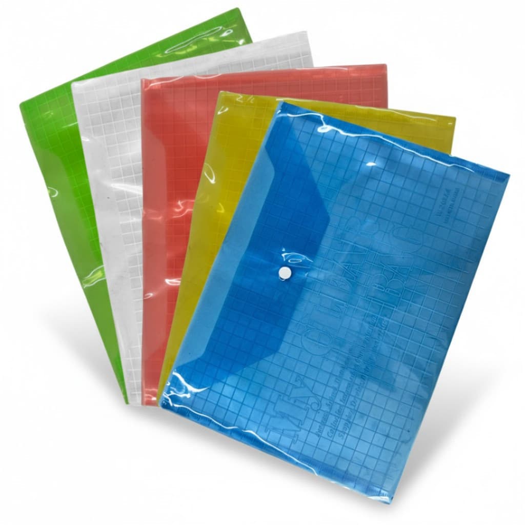 Kit 5/10/20 Envelope Plástico A4 Transparente Com Botão Pasta Escolar Escritório Organizador