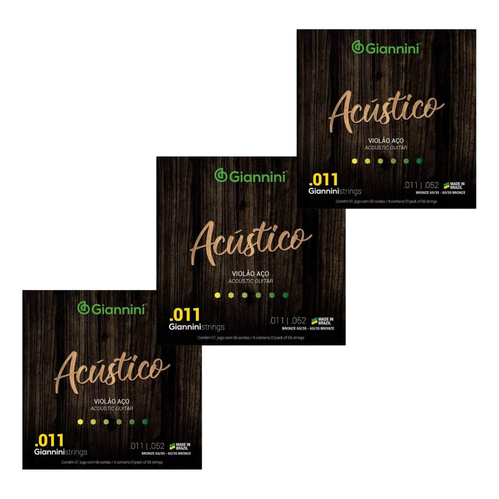 Kit 3 Encordoamento Violão Aço Giannini Acustico .011 Gespw
