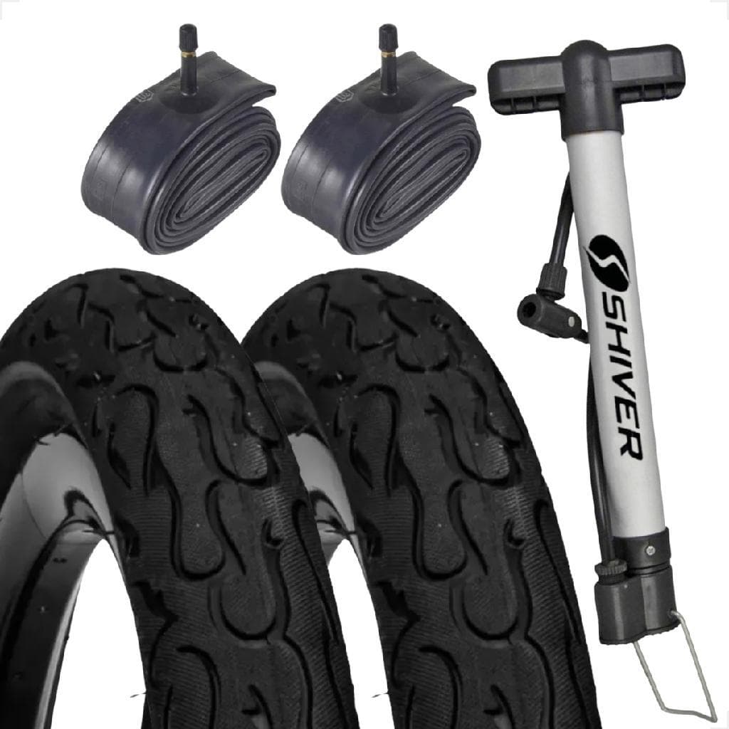 Par pneu Aro 26 X 2.125 Bike DSI Flame TIPO kenda Balão + Camaras bico grosso + Bomba de ar manual