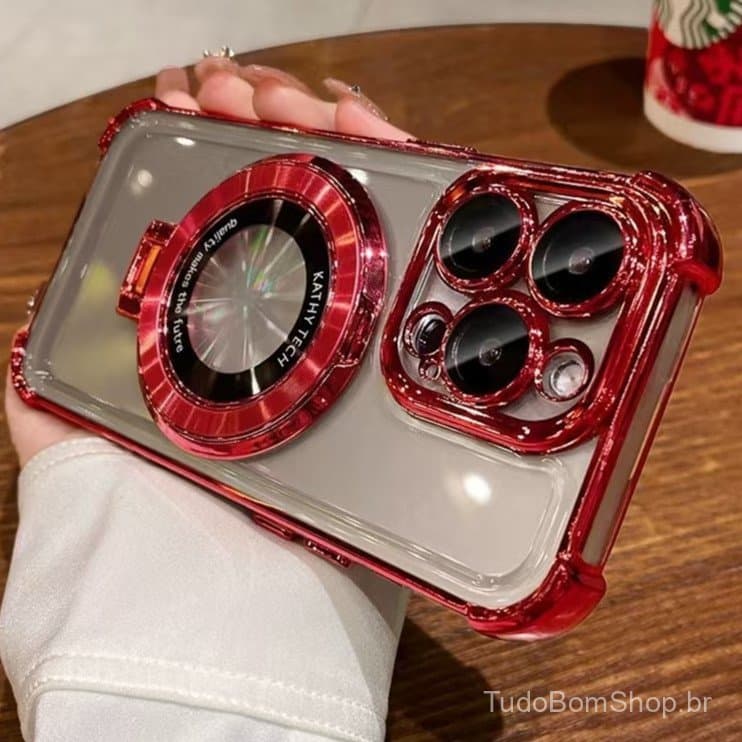 Capa de Telefone de Luxo Transparente com Anel Magnético para iPhone 11 12 13 14 15 16 Pro Max Plus