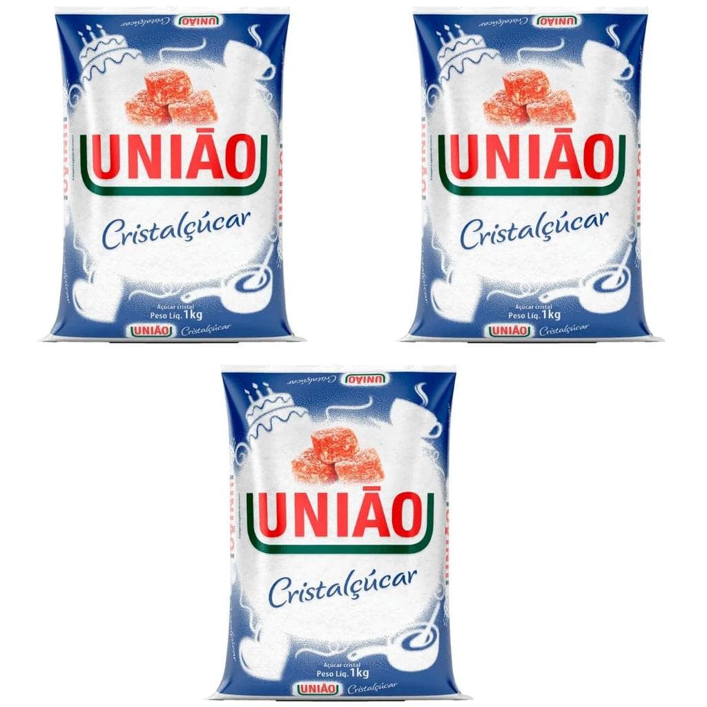 Açúcar Cristal União 1kg Kit com 3 Unidades