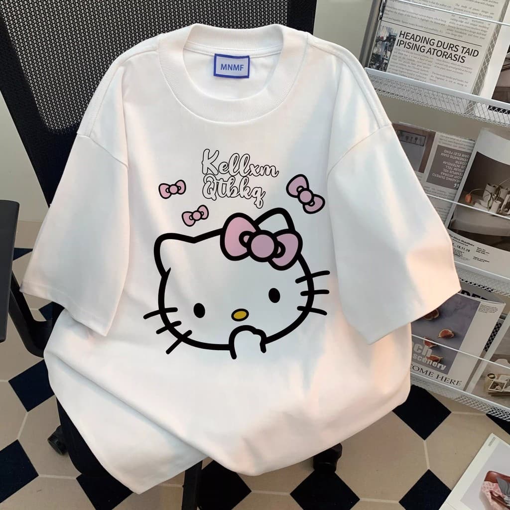 Camiseta Feminina Premium Camisa Unissex Oversized Streetwear Estampa Hello Kitty Academia
