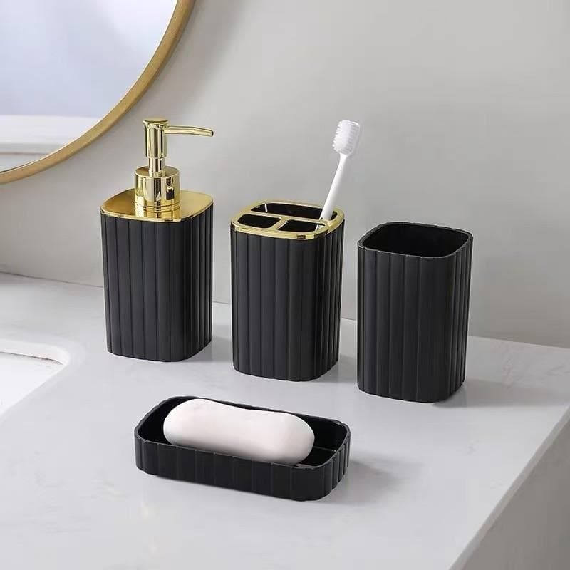Kit 4 Banheiro Dispenser De Sabonete Liquido Porta E Copo De Escova De Dentes