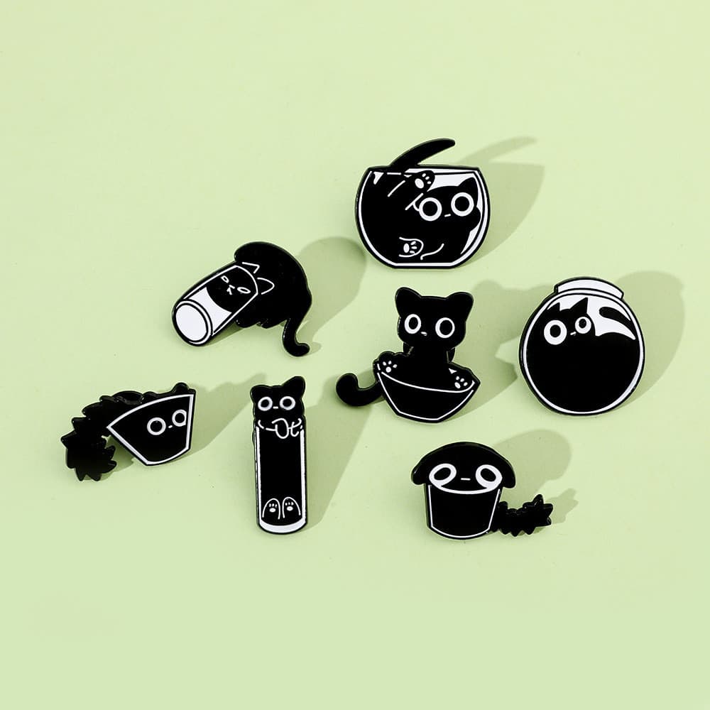 Acessório De Decoração De Mochila De Broche De Gato Preto Pequeno De Desenho Animado
