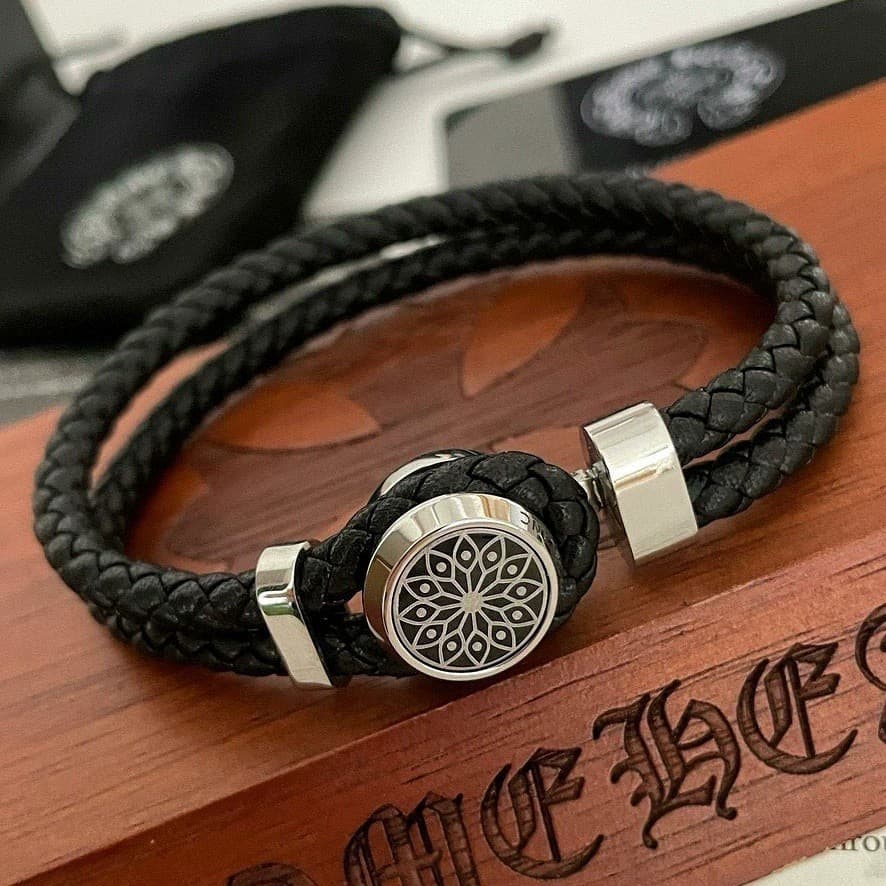 Nova pulseira masculina preta, pulseira de casal em couro trançado, pulseira de contas elegante, acessório unissex.