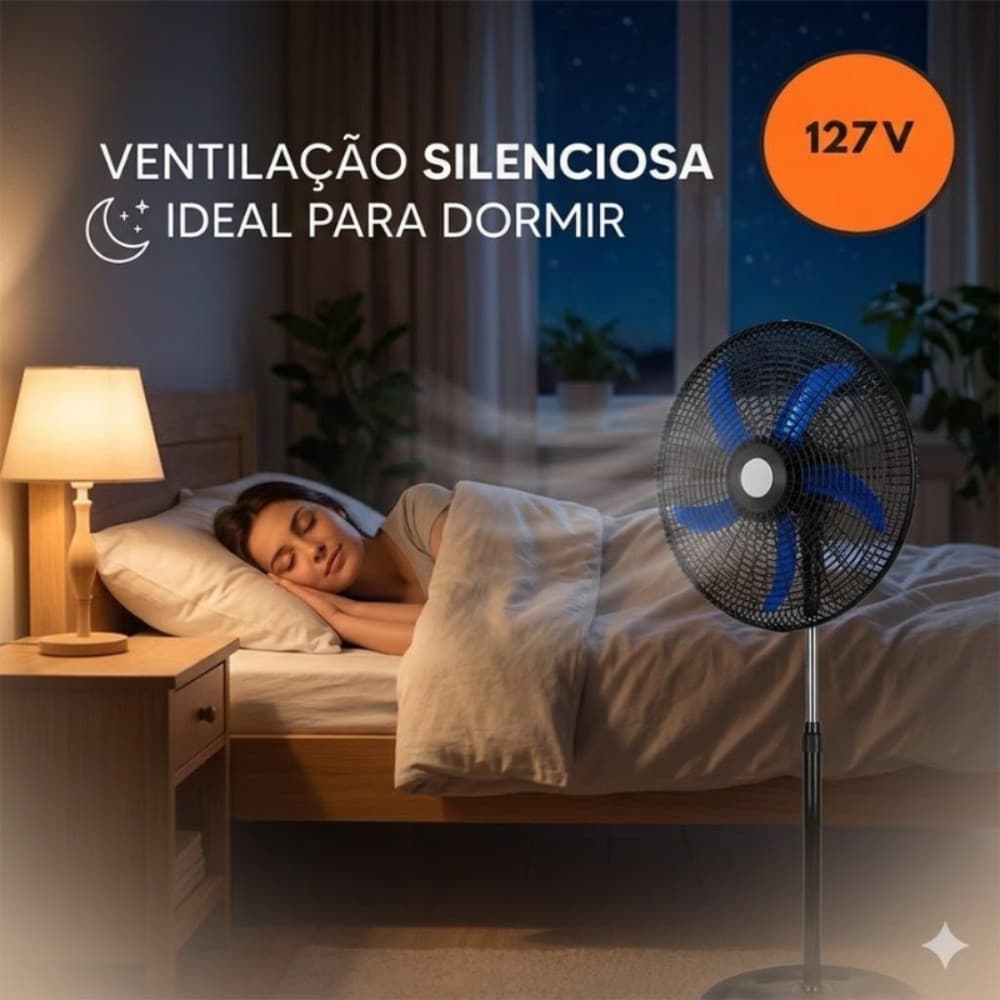 Ventilador De Coluna Ajustavel 127V Potente 60W Silencioso Design Moderno Preto
