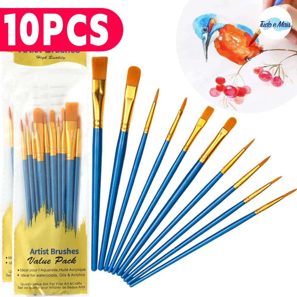 Kit Pincéis para Pintura - Cabelo de Nylon Macio para Óleo e Acrílica