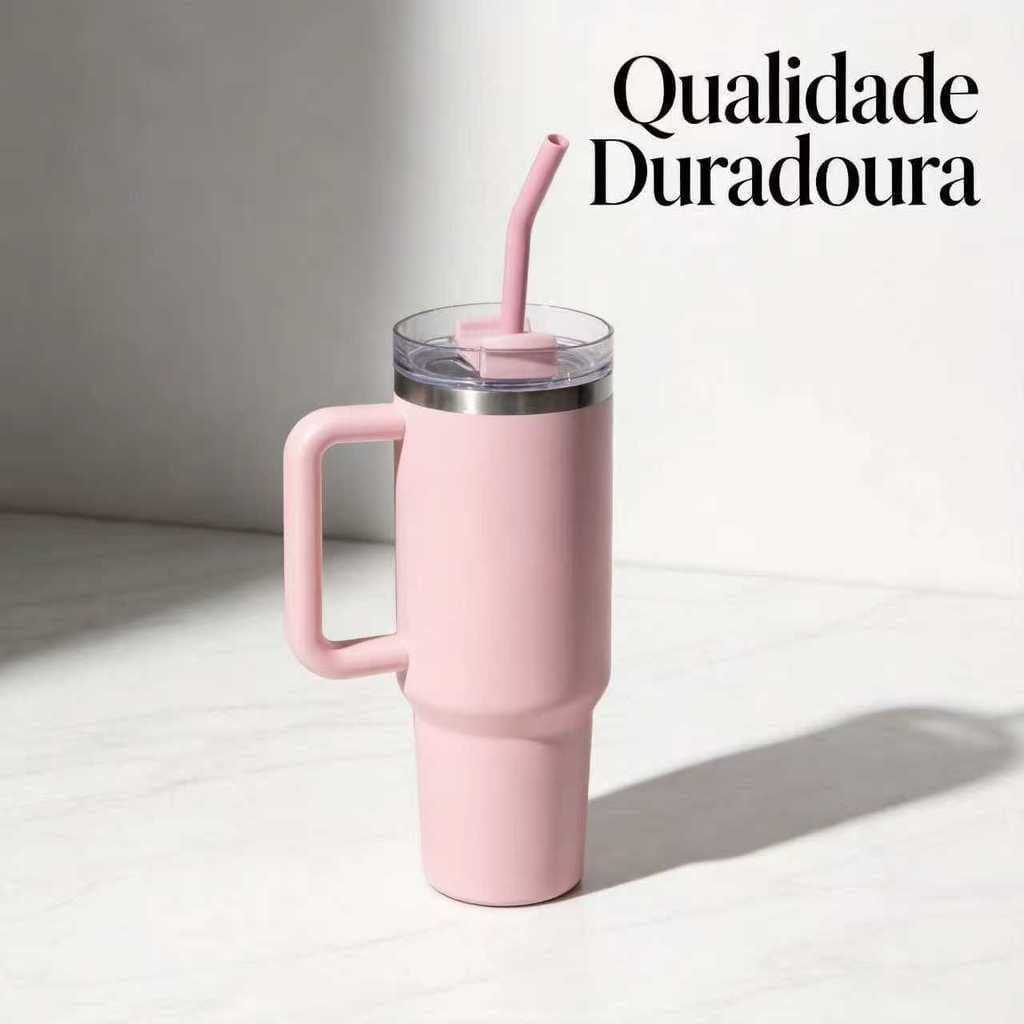 Copo Térmico Rosa Matte com Grande Capacidade 1.2L