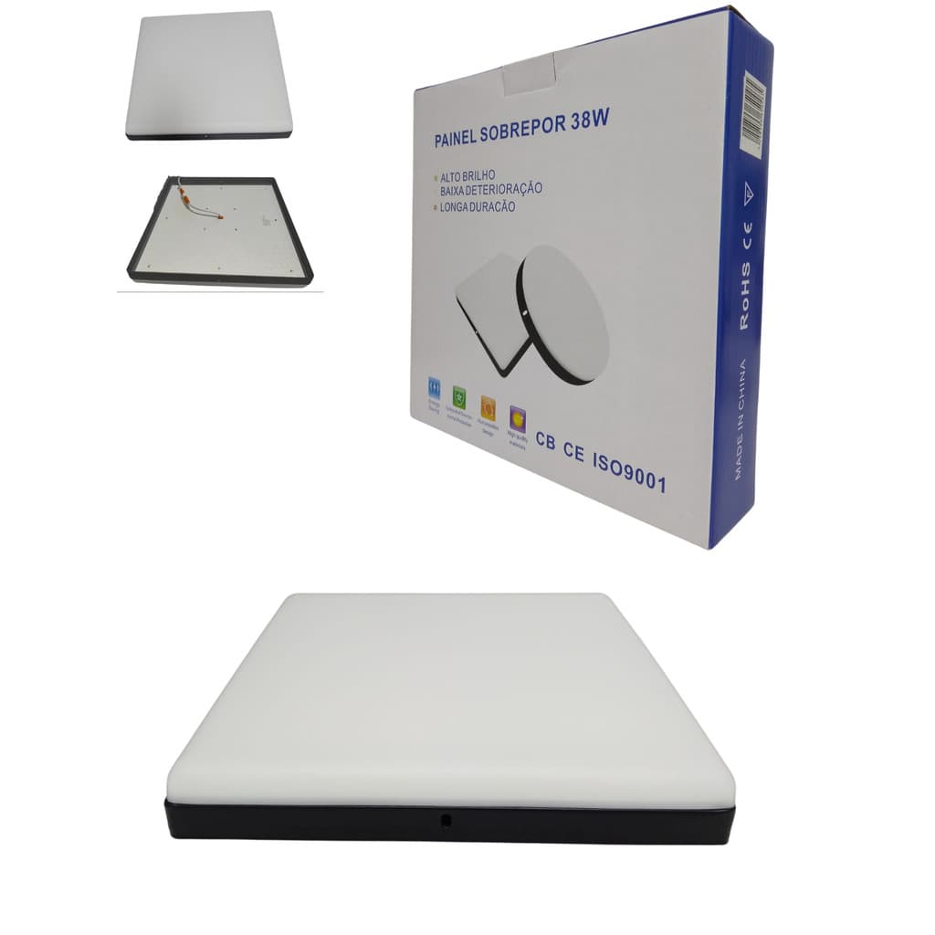 Luminária Led Plafon Borda Infinita PRETO 38W Sobrepor Quadrado 22cmX22cm Bivolt Frio 6500k