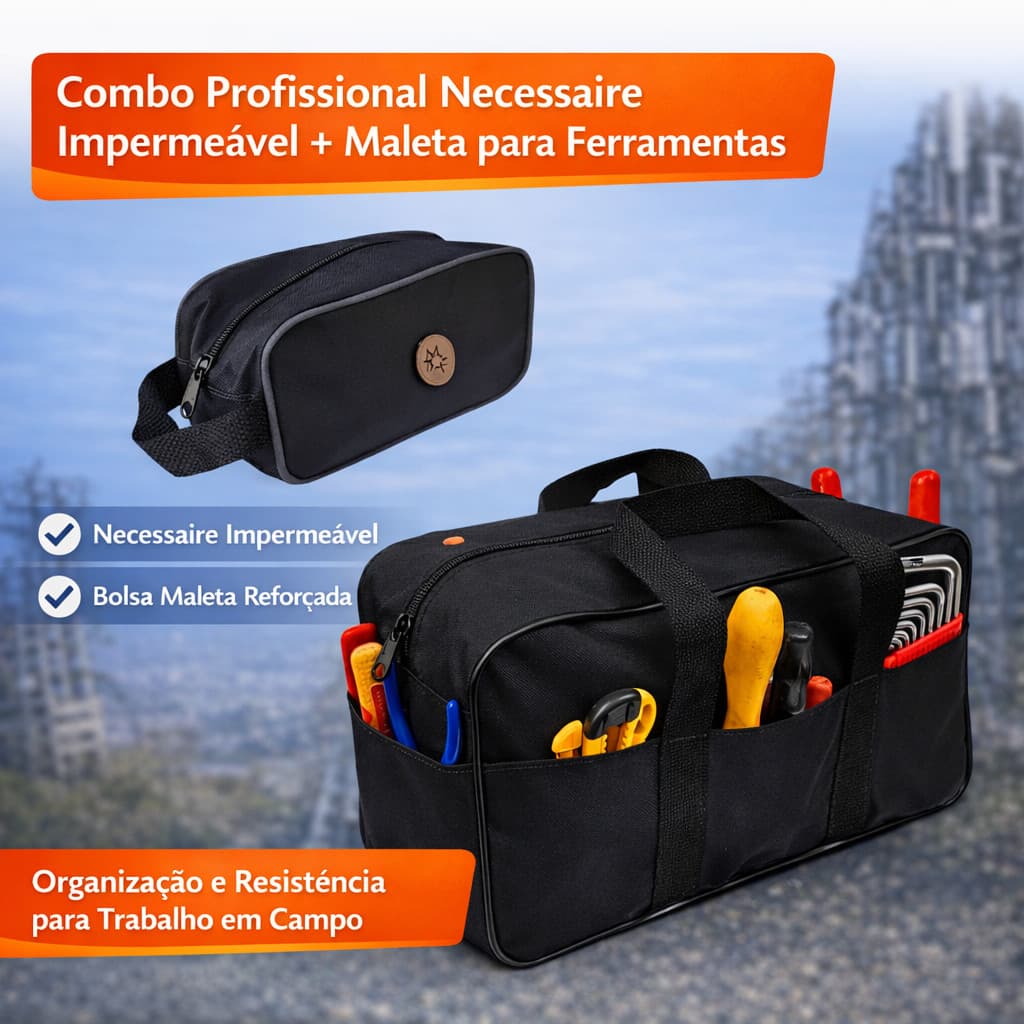 Bolsa Ferramentas 8 Bolsos + Necessaire Organizadora Reforçada