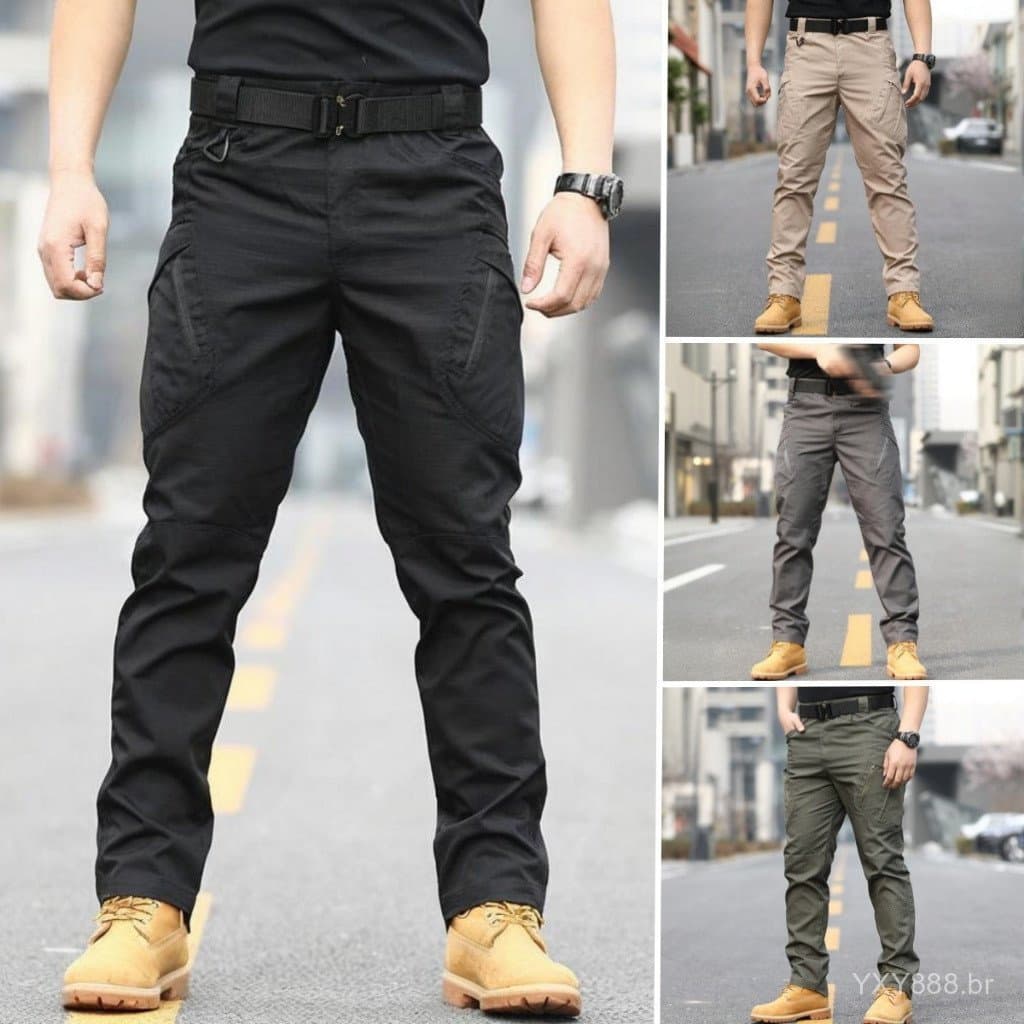 Macacão masculino para caminhada ao ar livre X9 Calças táticas à prova de vento e à prova d'água com vários bolsos Desig