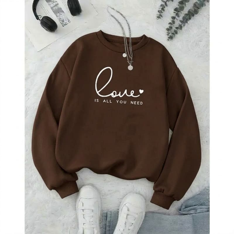 Moletom Marrom Estampa Love Delicado Blusa de Frio Feminino Careca Moda Inverno Casaco
