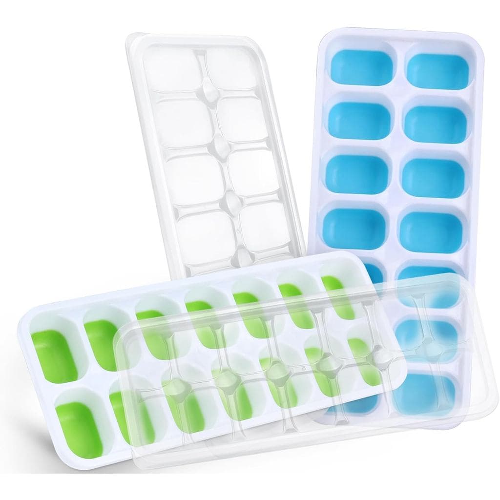 Formas de Gelo para Freezer, Conjunto de 2 Formas de Gelo Empilháveis Furnsii com Tampa, Formas de Gelo de Silicone Flex