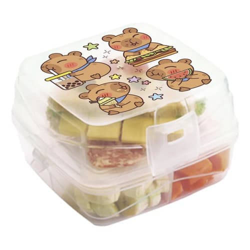 Super Promoção- Lancheira Dupla Multiuso C/4 Div.  Transparente Capivara Translucida