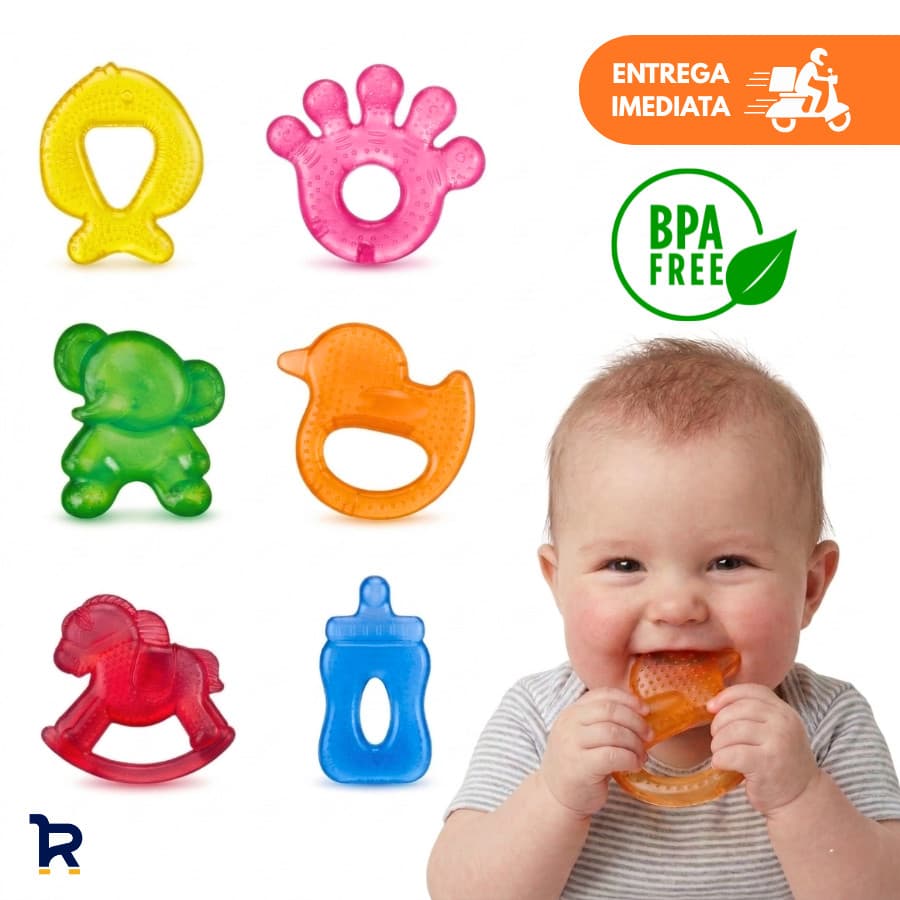 Mordedor Massageador Bebê Alivia Gengiva Dentinhos Silicone  com Água Varios Modelos Coloridos
