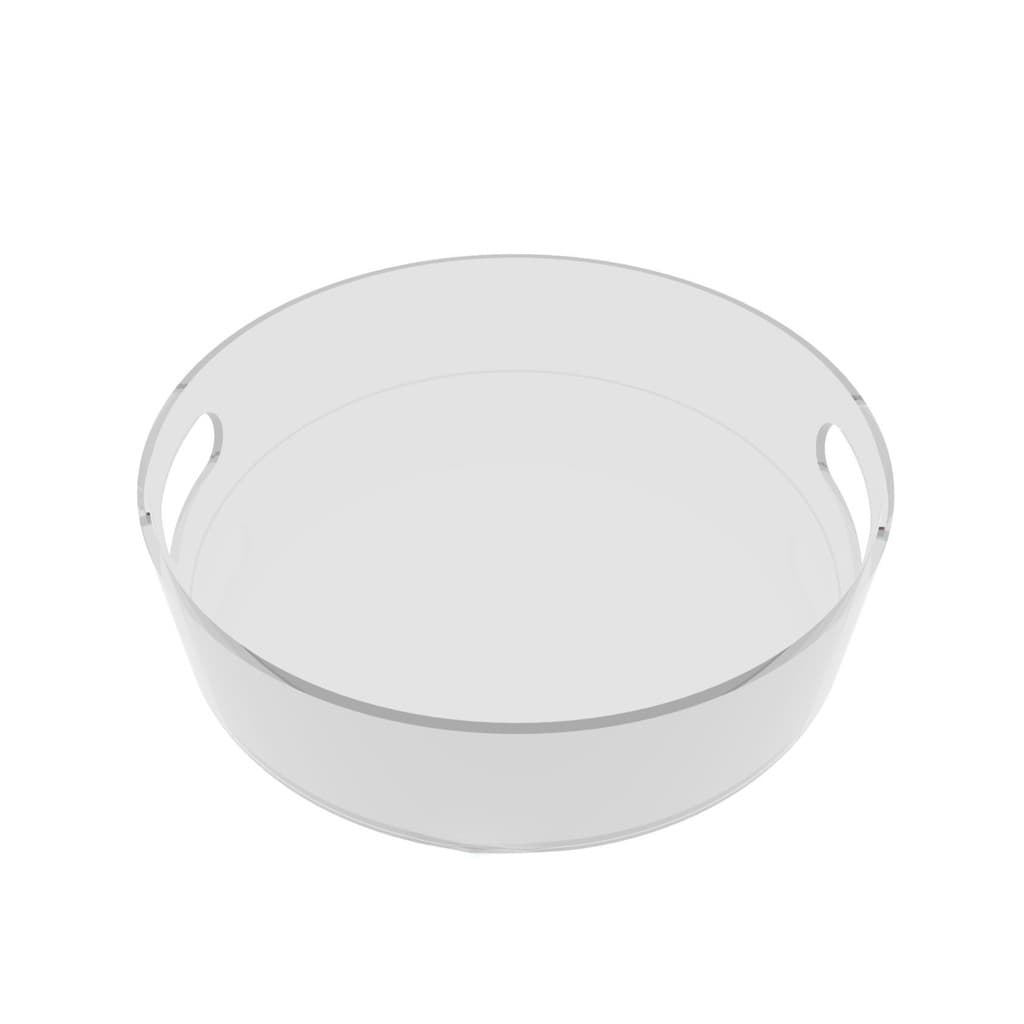 Bandeja Redonda Acrílico Cristal Pequena Enfeite 20 x 20cm Alça Organizadora Decoração
