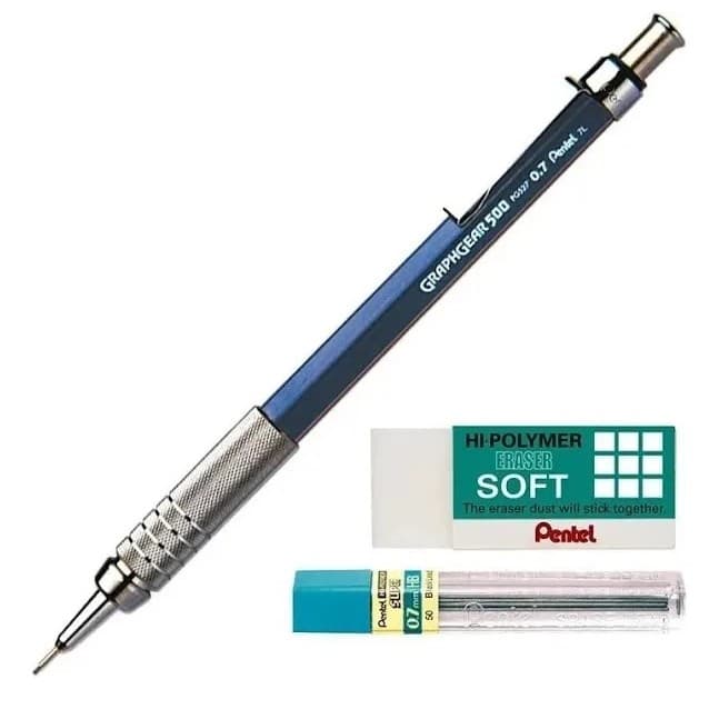 Kit Lapiseira Pentel Graphgear 500 0,7mm Grafite Borracha