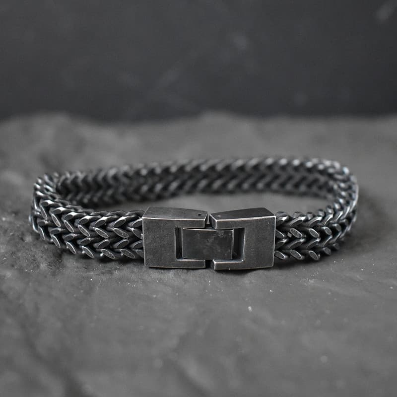 Pulseira de corrente cubana de aço inoxidável de 10 mm de largura, masculina retrô preta, estilo Hip Hop Q9AT