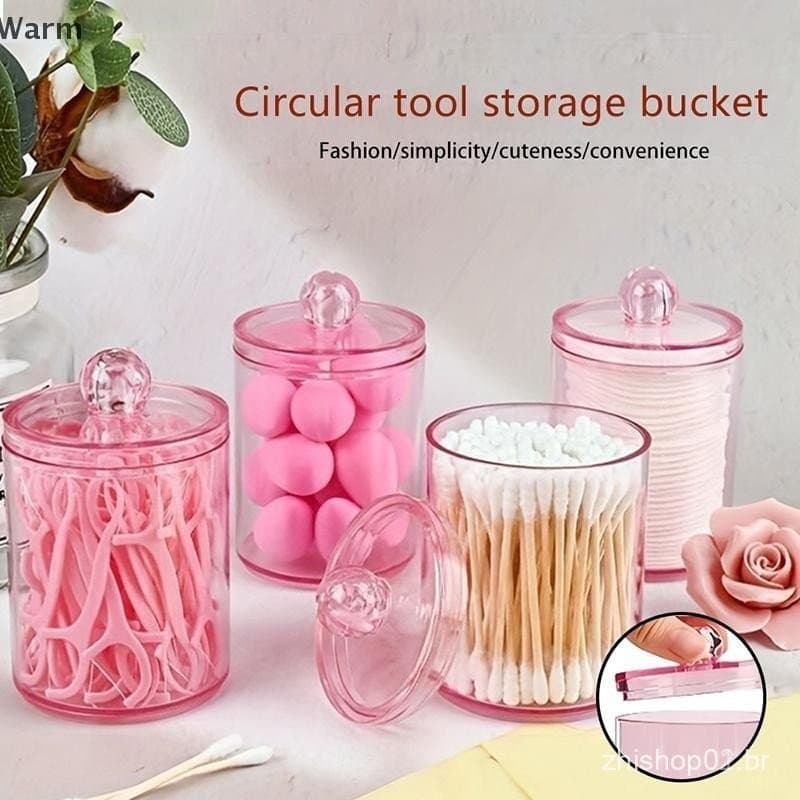Caixa De Armazenamento De Cotonete De Algodão Transparente Rosa Quente Organizador De Maquiagem Acrílico Cosméticos Banh