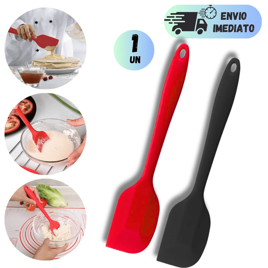 ESPATULA PROFISSIONAL DE SILICONE 27CM RETA PÃO DURO RASPADORA MULTIUSO VERMELHA E PRETA