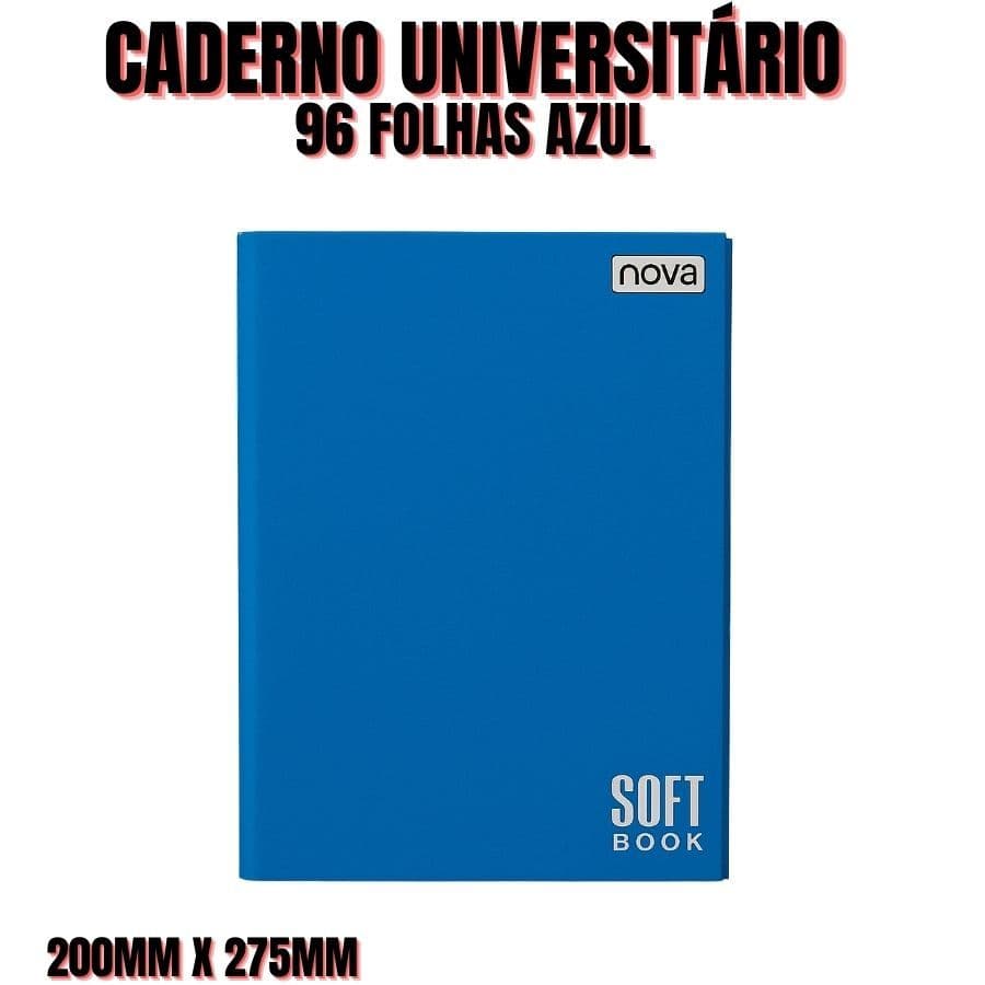Caderno Brochura 96 Folhas Azul Pautado 200mm x 275mm Soft Book