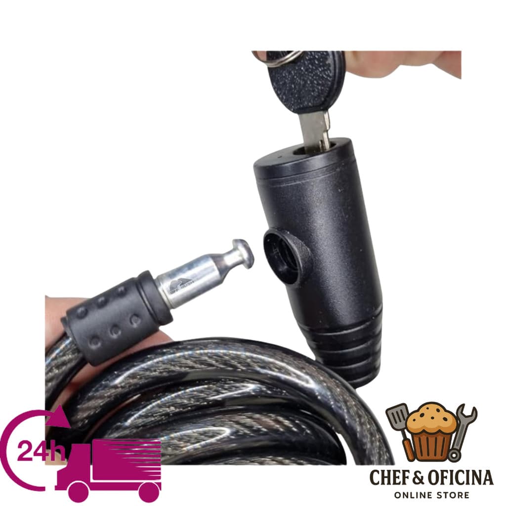 Cadeado 120cm x 8mm Moto Bike Capacete com Cabo de Aço Reforçado