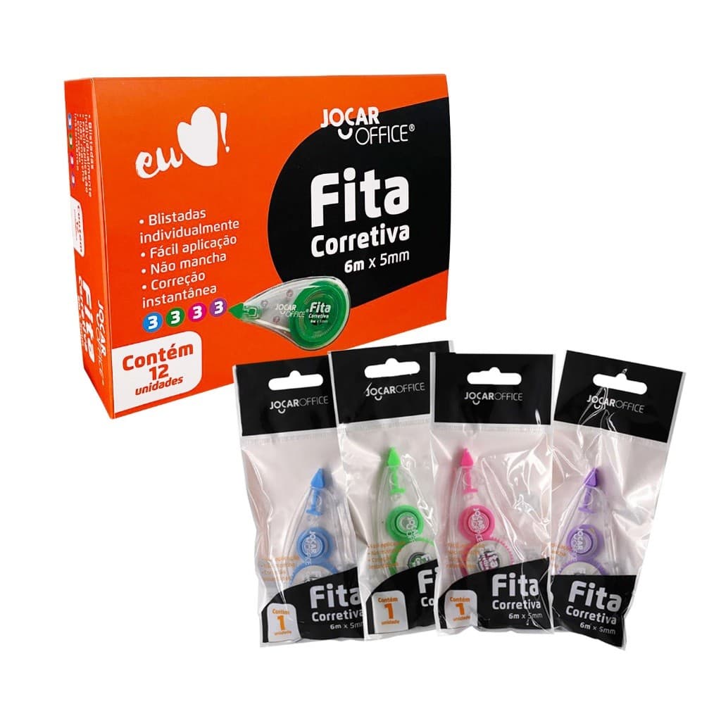 Fita Corretiva Branquinho 5mmx6m Jocar Office - Cores Diversas Multicolor