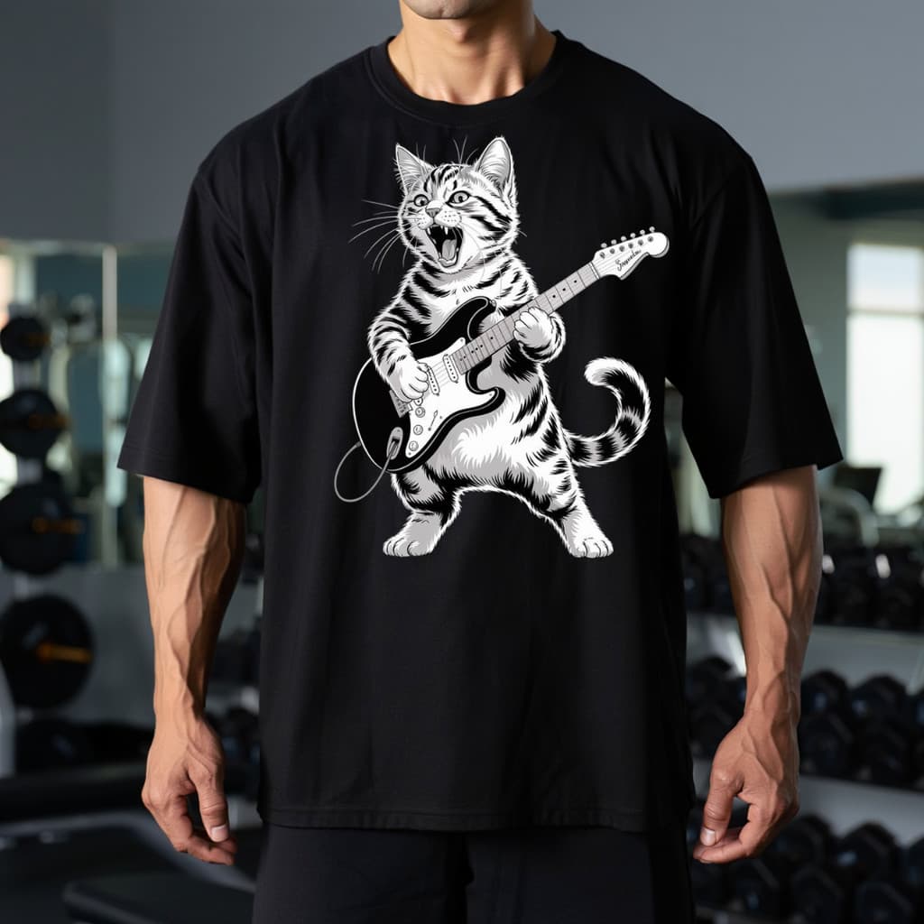 Camiseta Gato Guitarra Meme Regular Disponivel Em Plus size E Oversized Divertida Engraçada