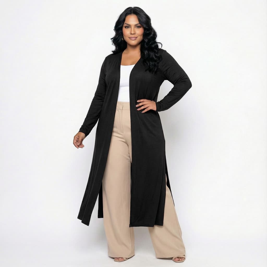 Max Cardigan Super Longo Manga Longa Plus Size Viscolycra