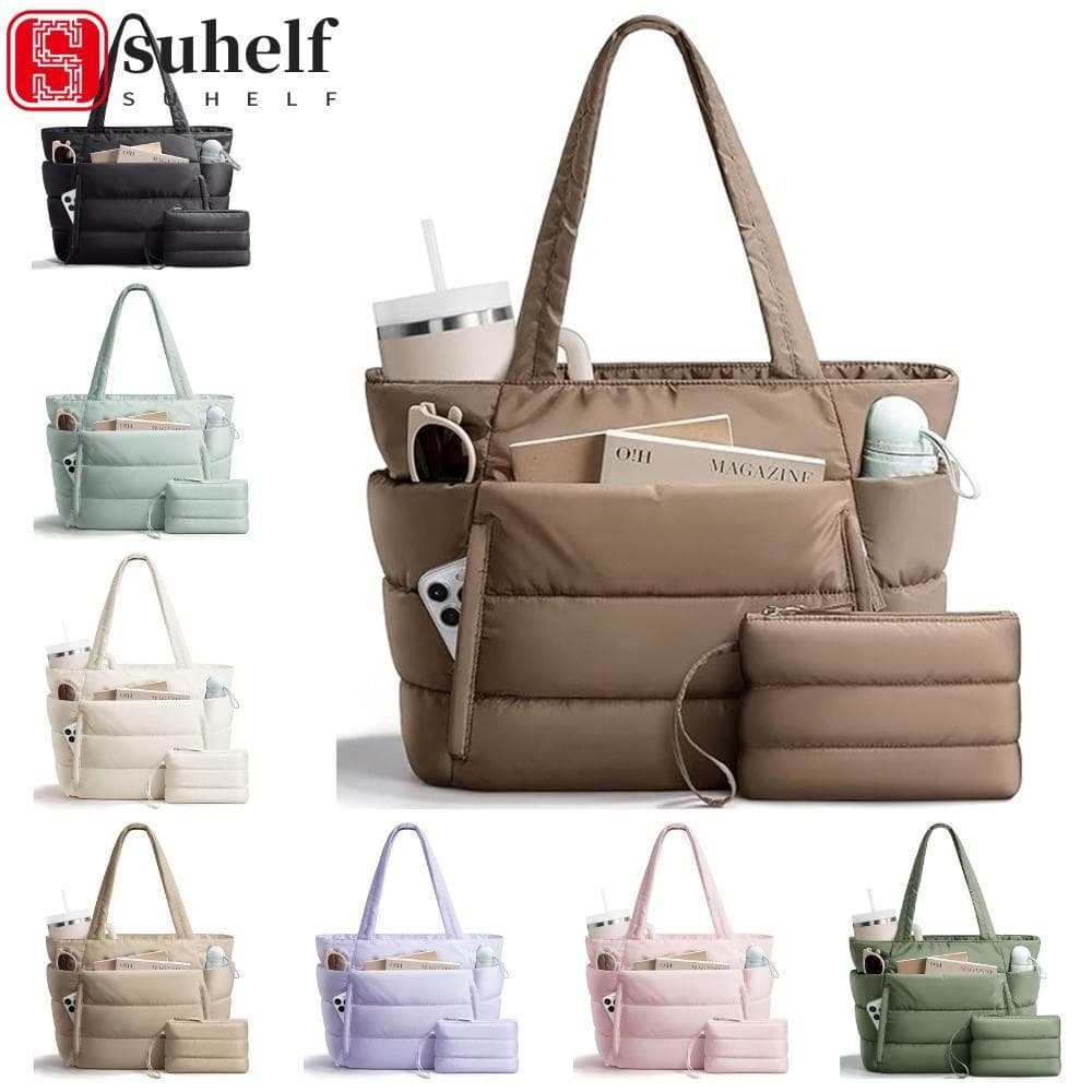 Bolsa Tote SUHELF Puffer Para Mulheres , Grande Capacidade Com De Moedas , Inchada , Bolsas De Viagem Resistentes À Água