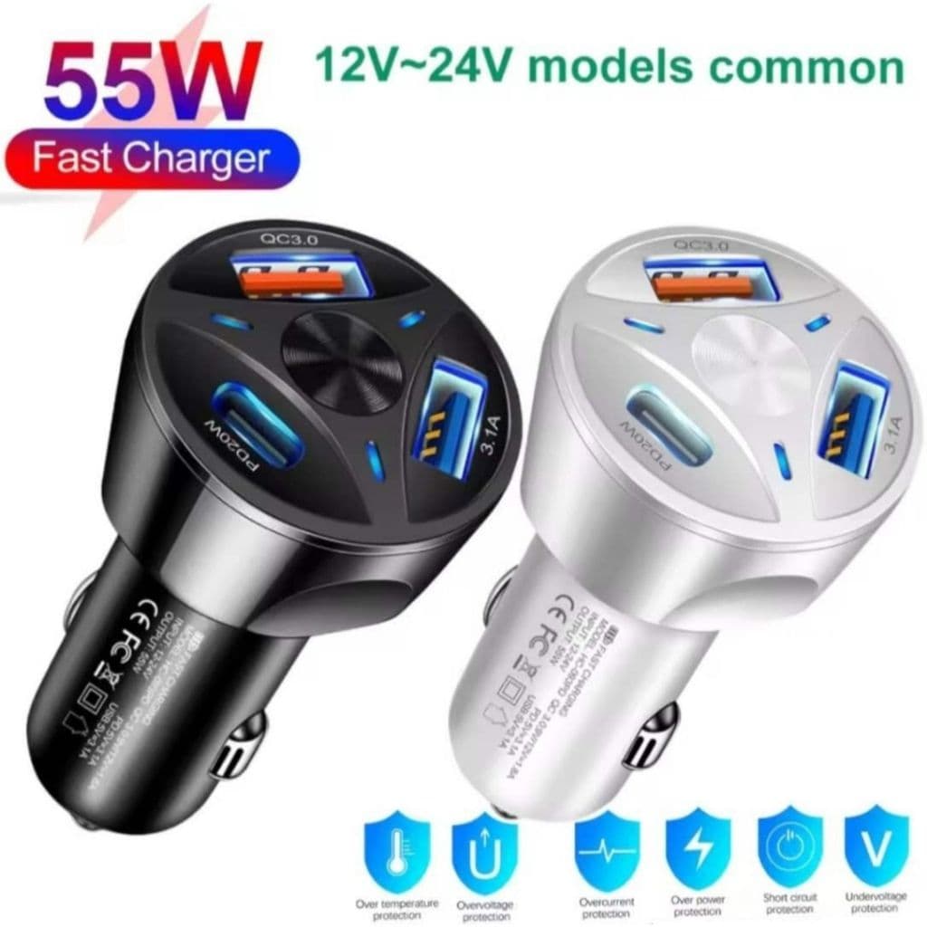 Carregador Veicular Carro Turbo Universal 3 Portas Usb 1 Porta 3.0 Quick Charger