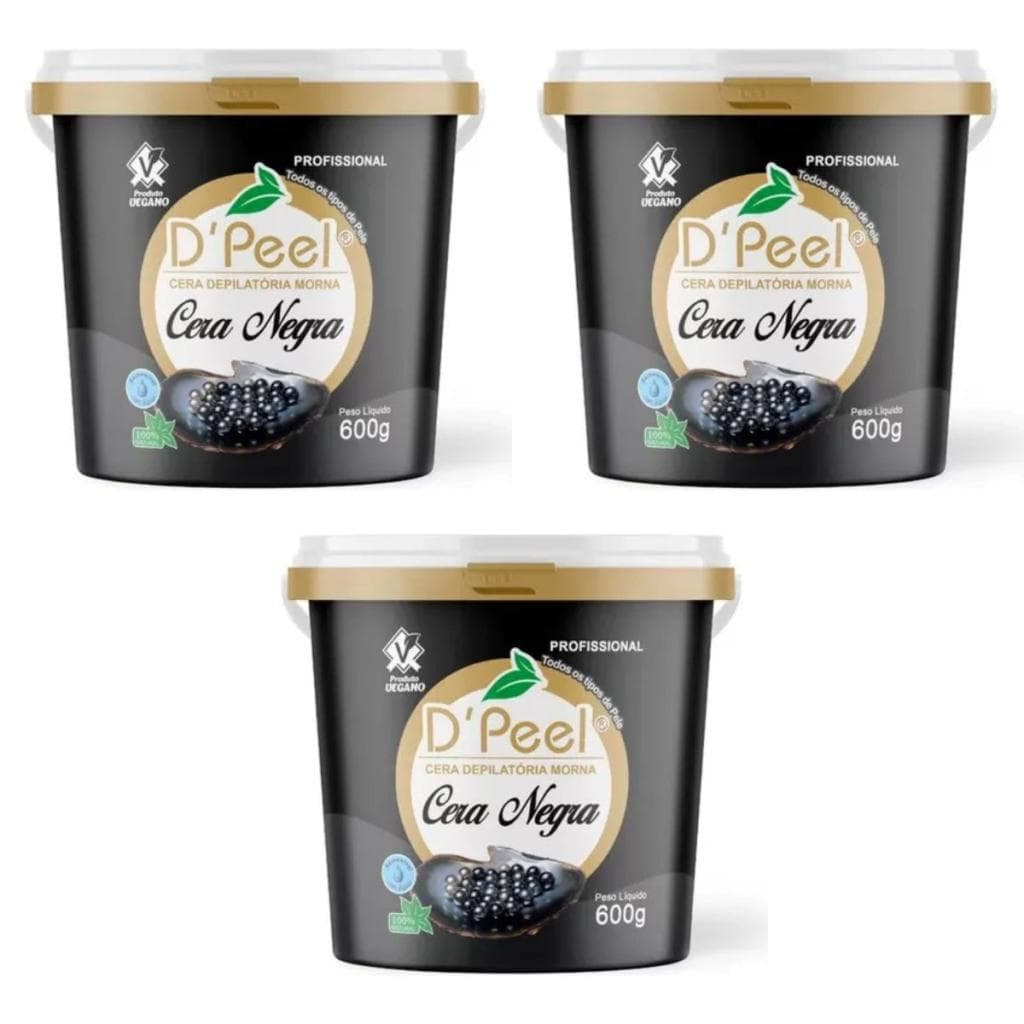 Kit 3 D´Peel - Cera Depilatória Morna 600g - Cera Negra  - Pupita