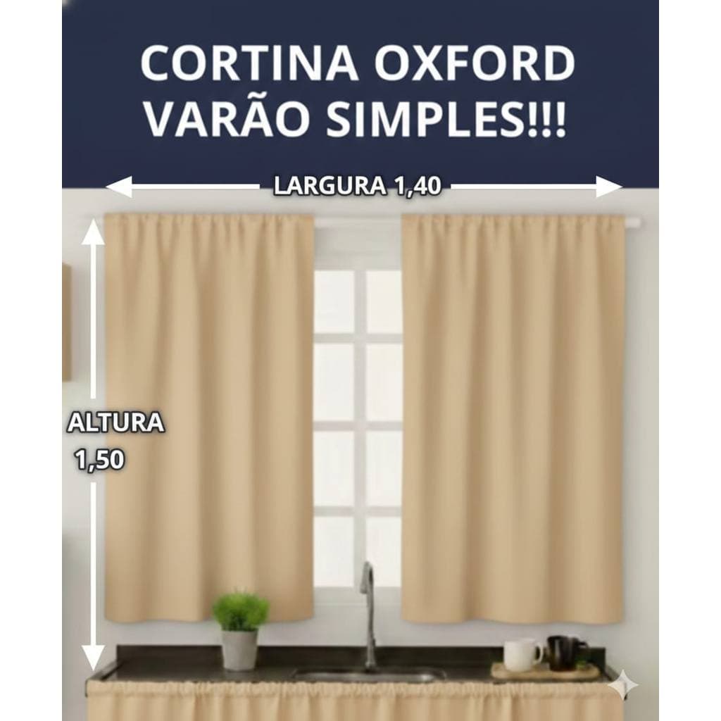 CORTINA COZINHA OXFORD SEM ILHOS VARAO SIMPLES 1,40 X 1,50M PASSA VARÃO EMBUTIDO