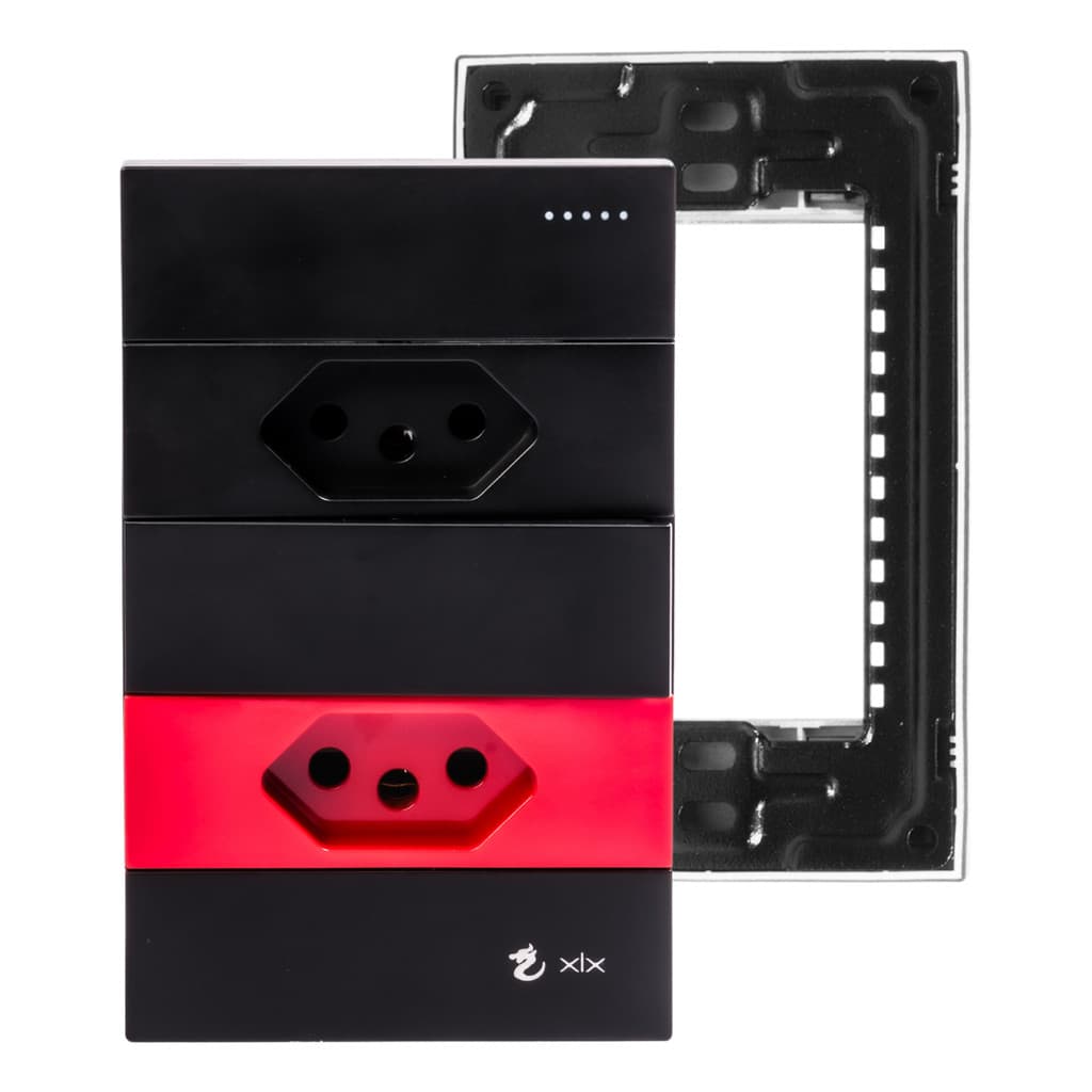 Conjunto 1 Tomada 110v E 1 220v 1 Interruptor Unipolar Preto 4x2 10a 20a