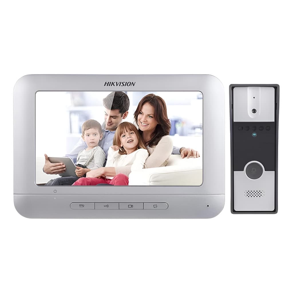Kit Vídeo Porteiro Eletrônico Hikvision 7" Touch WiFi App Monitor HD Câmera Externa