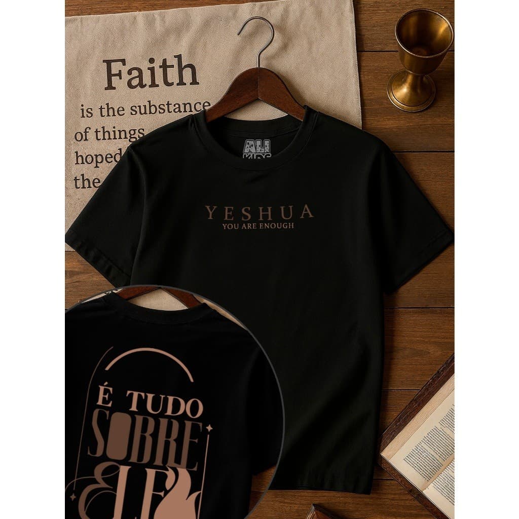 Camiseta 100% Algodão Gospel Juvenil e Infantil Menino Menina 2 ao 16 anos Tudo sobre ele Jesus Cristo Cruz 100% algodão