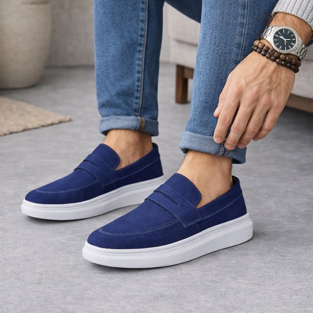 Mocassim Masculino Sola Alta Derby em Camurça Premium Calçado Loafer Envio Imediato
