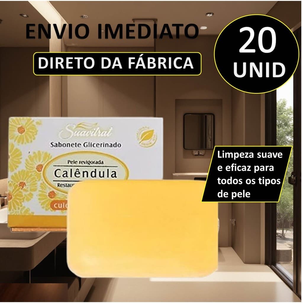 20 Sabonetes Glicerinado de Calêndula Natural | Barra Calmante e Hidratante para Pele Suavitrat
