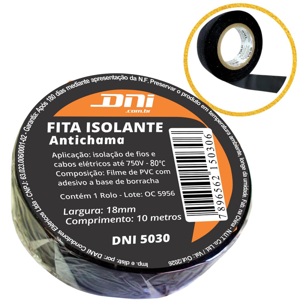FITA ISOLANTE ANTICHAMA DNI 10 METROS PRETA ALTA RESISTENCIA FIO E CABO ELETRICO AUTOMOTIVO