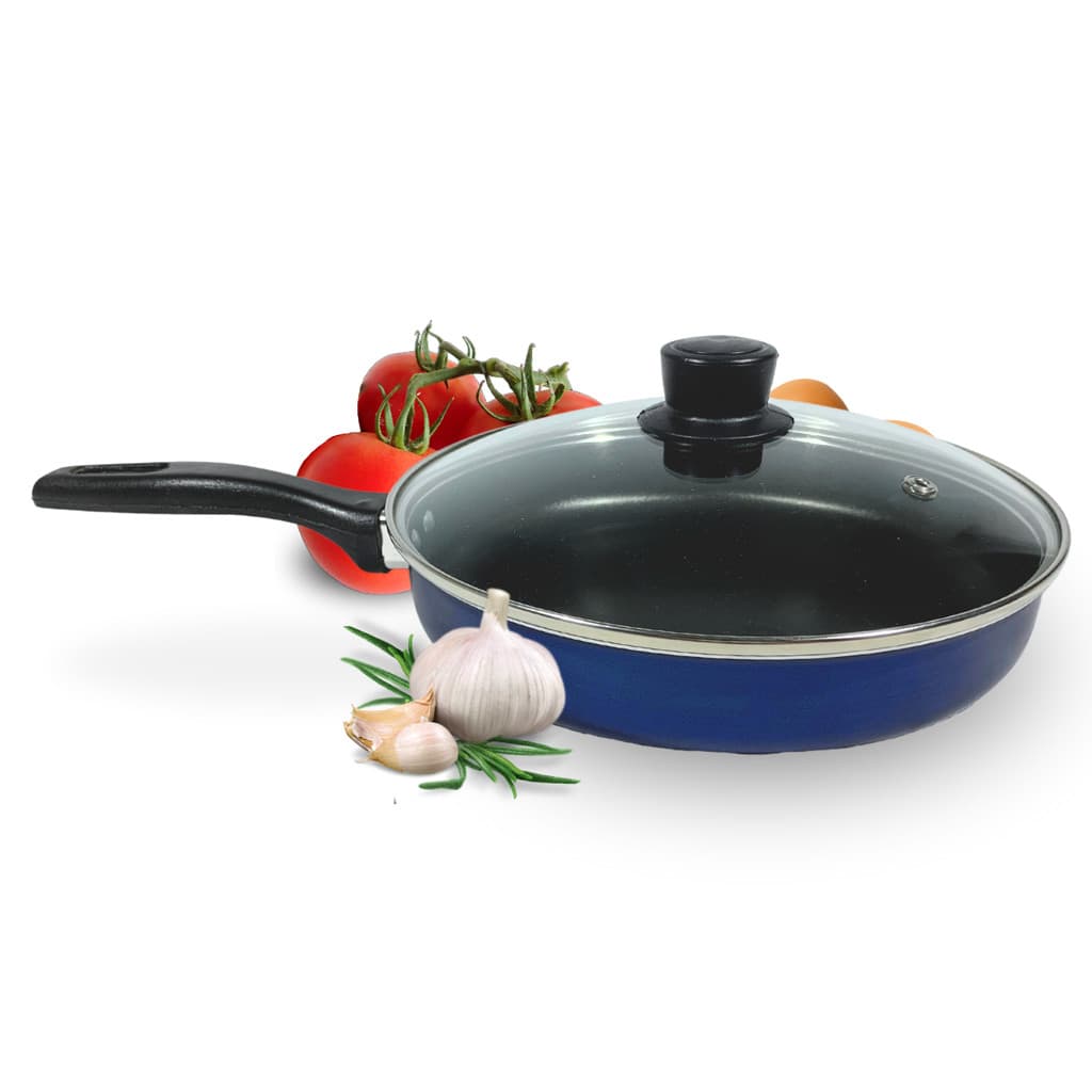 Frigideira Reta 24 Antiaderente Teflon Azul Tampa de Vidro
