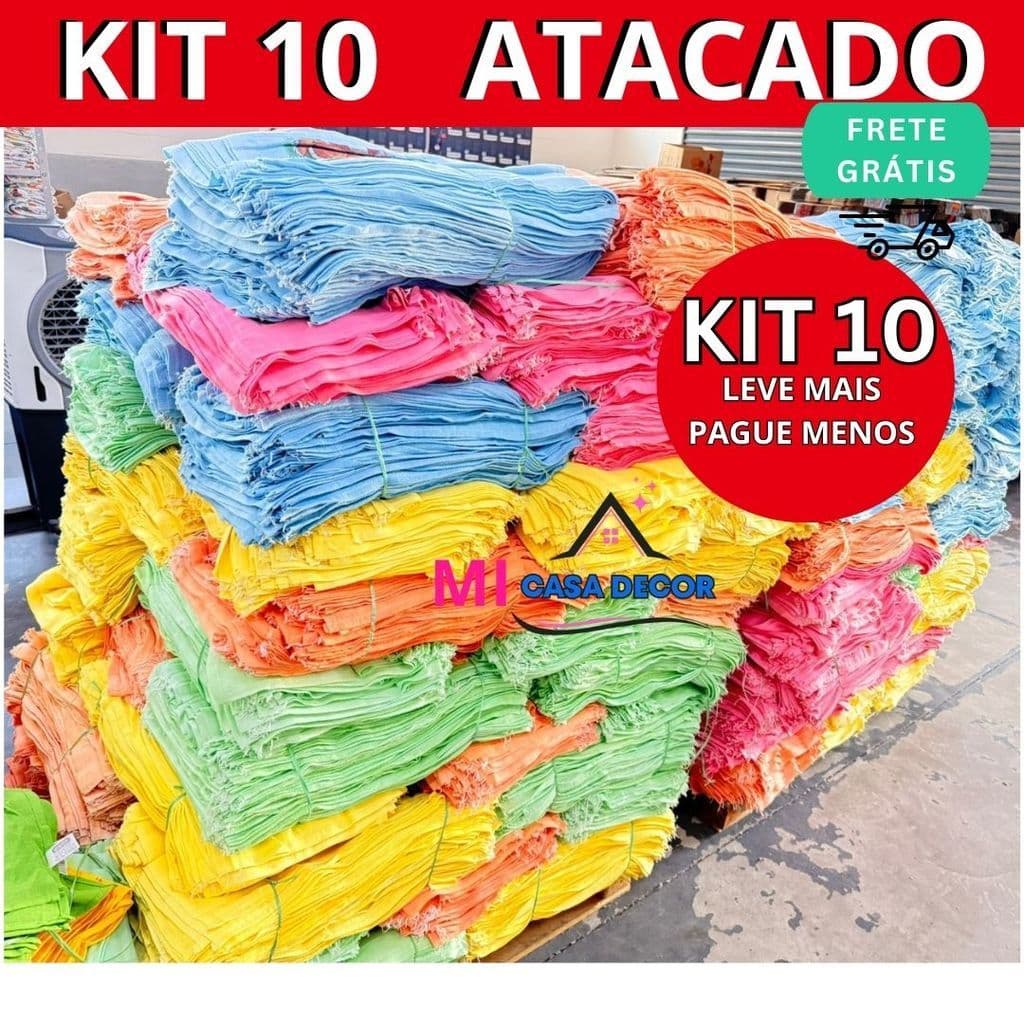 Kit 10 Pano de prato  colorido estampado pano de copa colorido com bainha