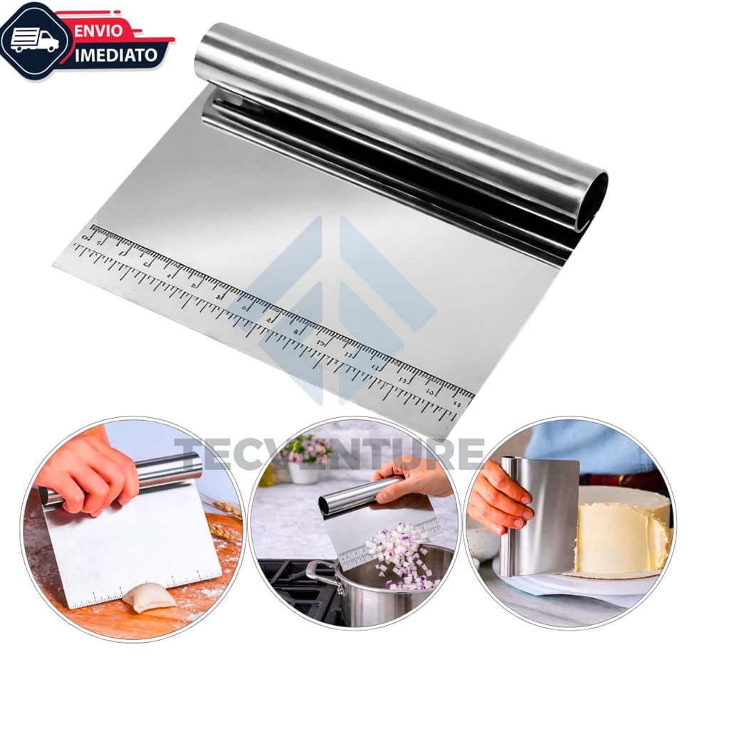 Espátula Cortador Raspador Aço Inox Corta Massa Pão Torta Bolo Com Regua e Cabo Tubular 15 cm