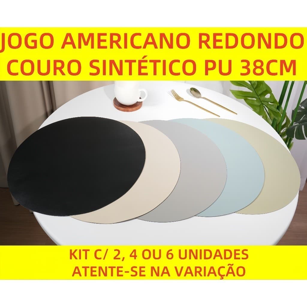 Jogo Americano Redondo Couro Sintético PU Elegante Cook